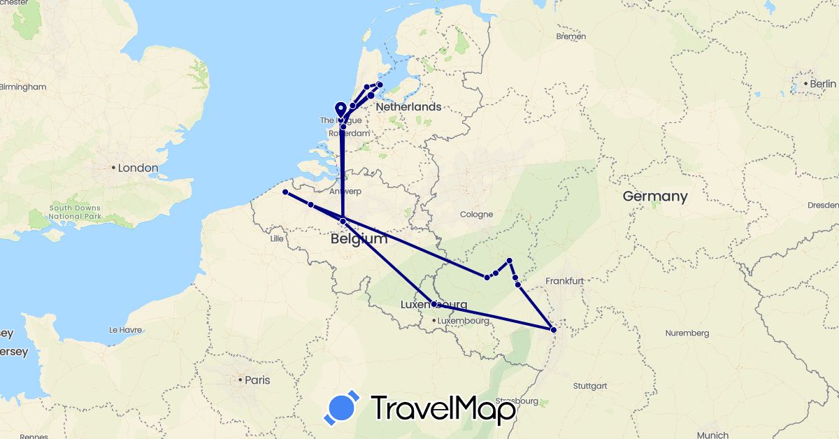TravelMap itinerary: driving in Belgium, Germany, Luxembourg, Netherlands (Europe)